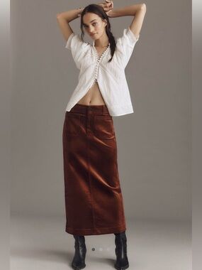 Anthropologie The Colette Corduroy Maxi Skirt by Maeve in Mink Brown